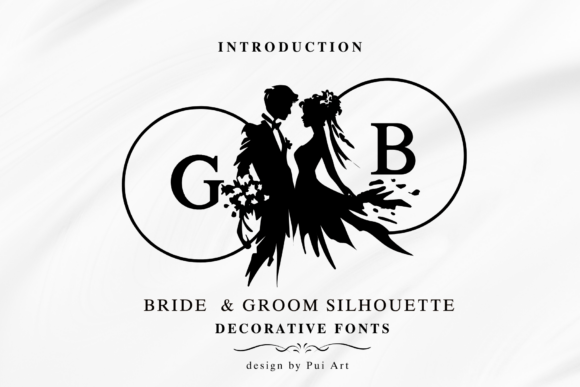 Bride & Groom Silhouette Monogram Font: Elegant Wedding Typography